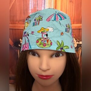 Handmade Pool Party Flamingo Print Scrub Cap/ Nurse Hat